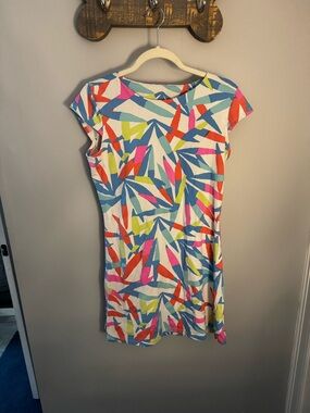 MAHI GOLD Multicolor Abstract Mini Dress — Blue, Pink, Orange, Yellow, White